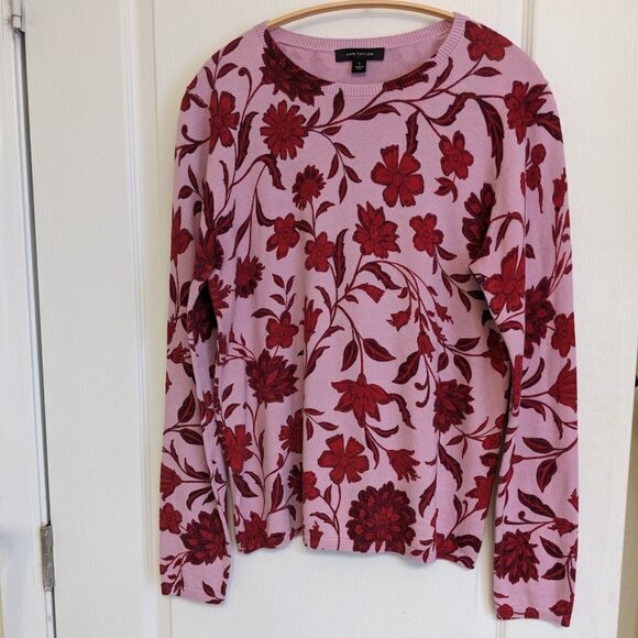 Ann Taylor 100% Cotton Pink and Red Floral Sweater - So Soft - Size Medium - Picture 1 of 5